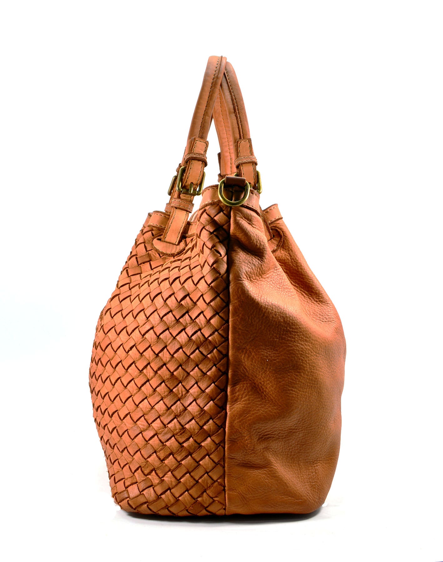 Delvis flätad, läderhandväska för damer, A4-väska