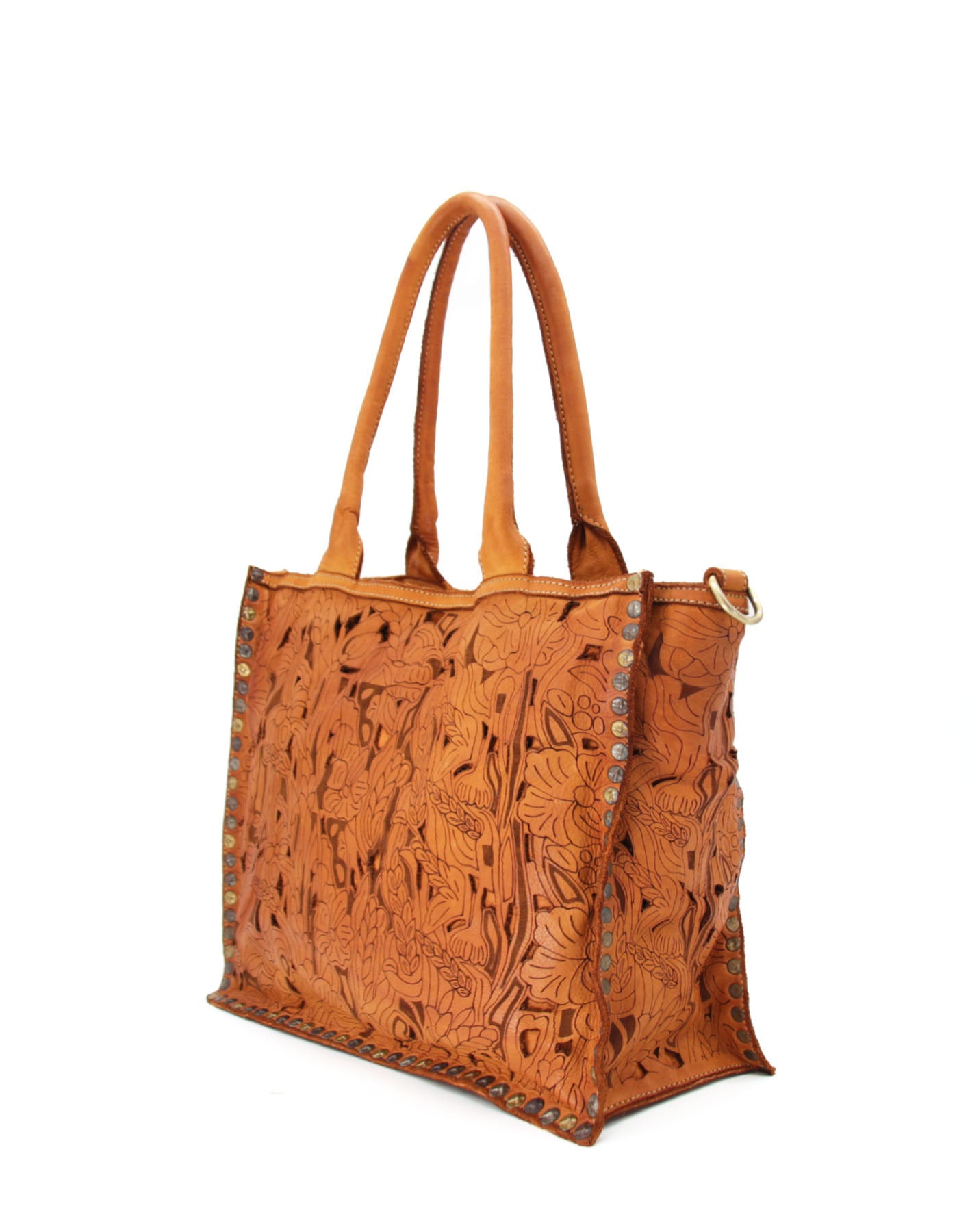 Difiori 3 ● Axel- och handväska i läder med blommotiv, Boho-stil.