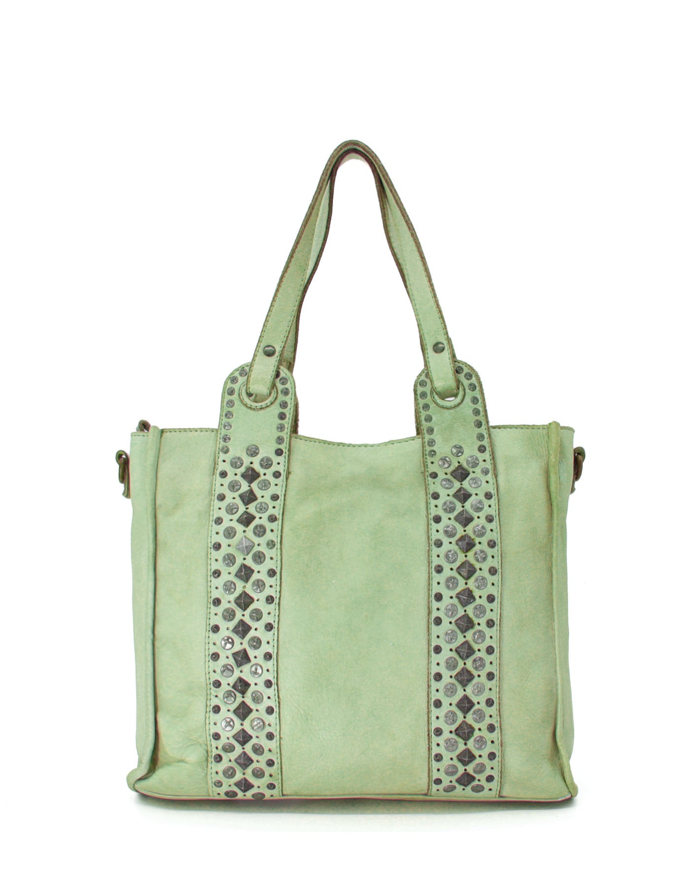 Ancio ● Shopper axelremsväska i läder för kvinnor med inslag av boho-stil i sjalgrönt