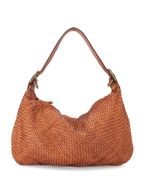 Alivera Intrecciato ● Pleciona, duża skórzana torba hobo na ramię cognac
