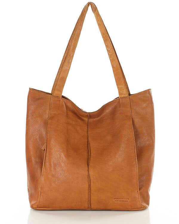 Arreto Grande. Women's leather shoulder bag shopper bag cognac