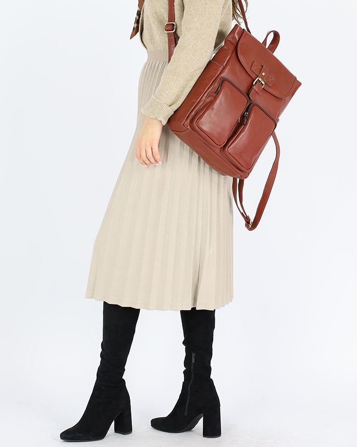 Belgrano. Klasyczny skórzany plecak retro damski.