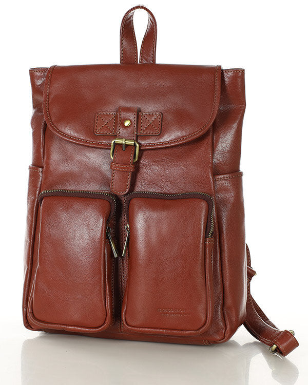 Belgrano. Klasyczny skórzany plecak retro damski. whisky