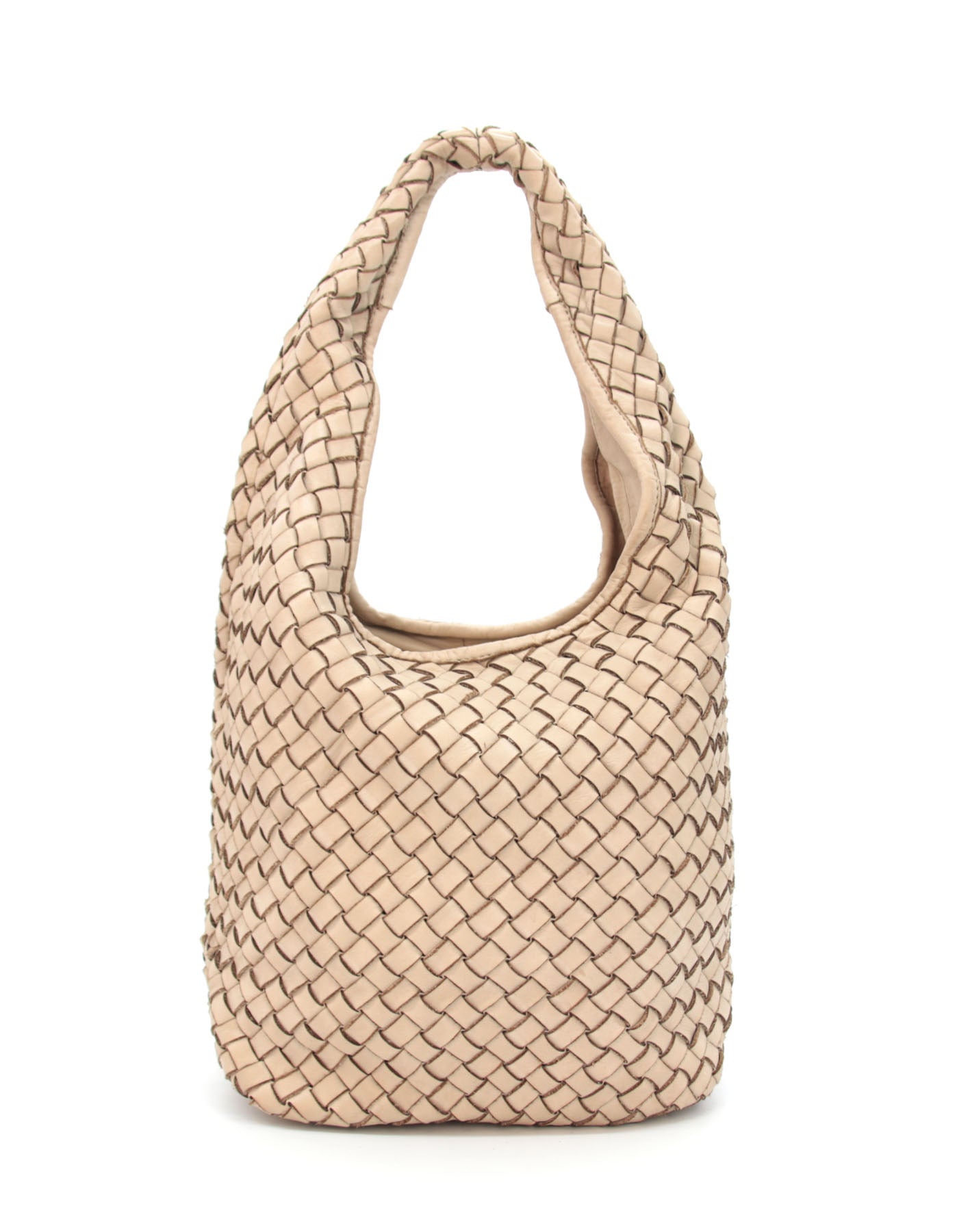 Bindle Bag Hobo ● Torba damska na ramię z plecionej skóry włoskiej beige-taupe