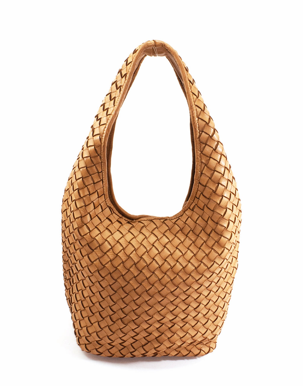 Bindle Bag Hobo ● Torba damska na ramię z plecionej skóry włoskiej cognac