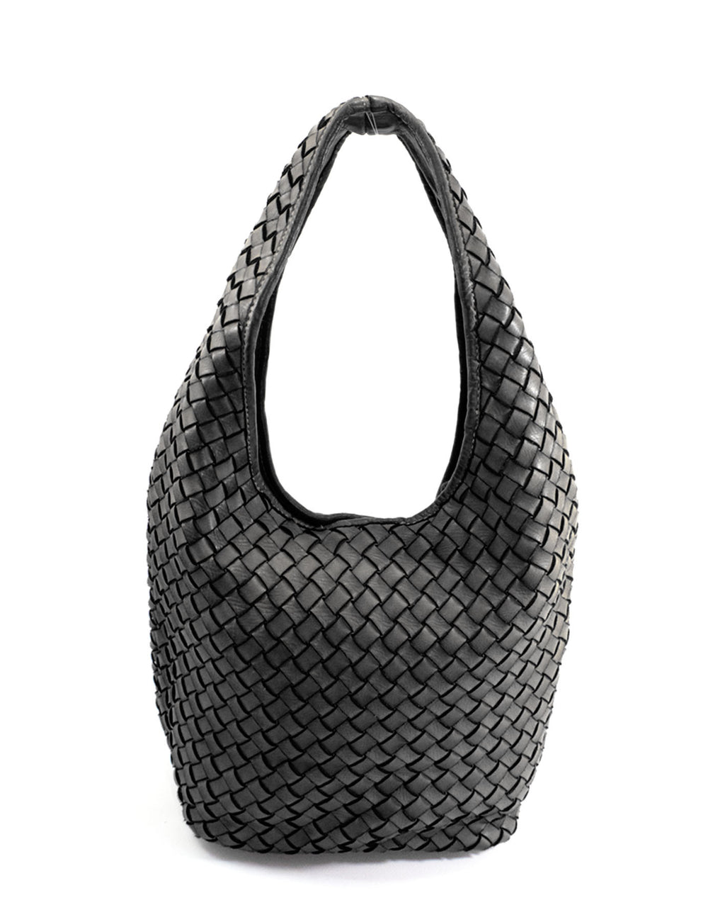 Bindle Bag Hobo ● Torba damska na ramię z plecionej skóry włoskiej black