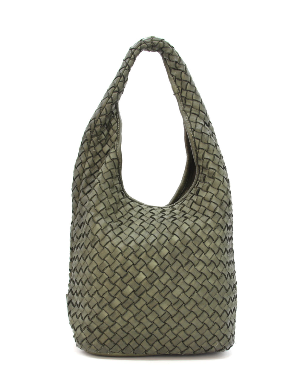 Bindle Bag Hobo ● Torba damska na ramię z plecionej skóry włoskiej green.