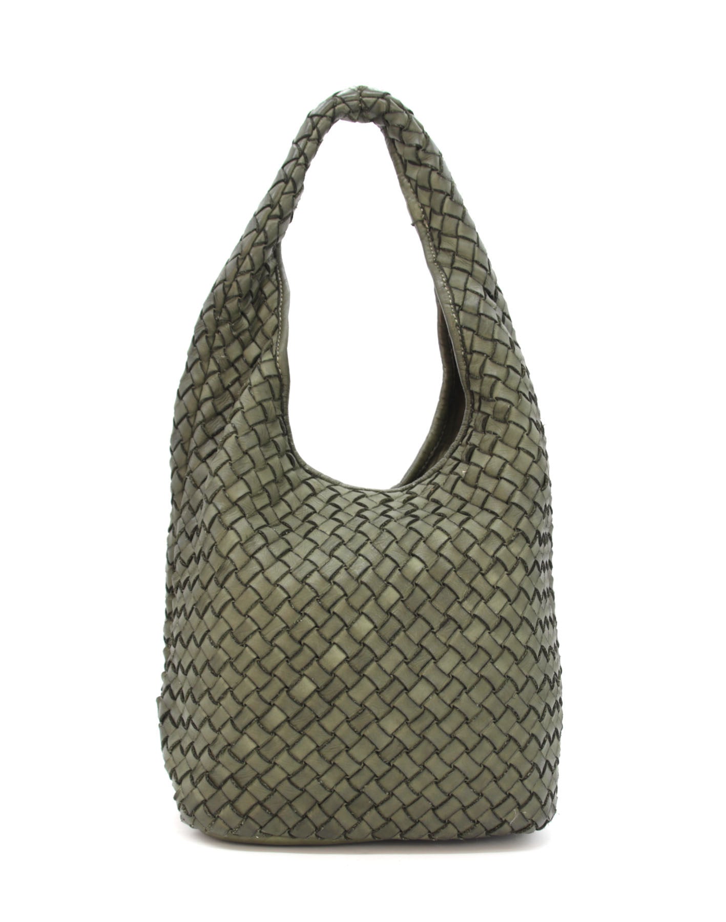 Bindle Bag Hobo ● Torba damska na ramię z plecionej skóry włoskiej green.