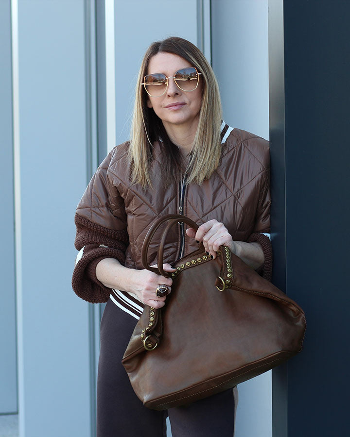 Cassalle. Stor damväska i läder axel shopper väska A4 XL Boho