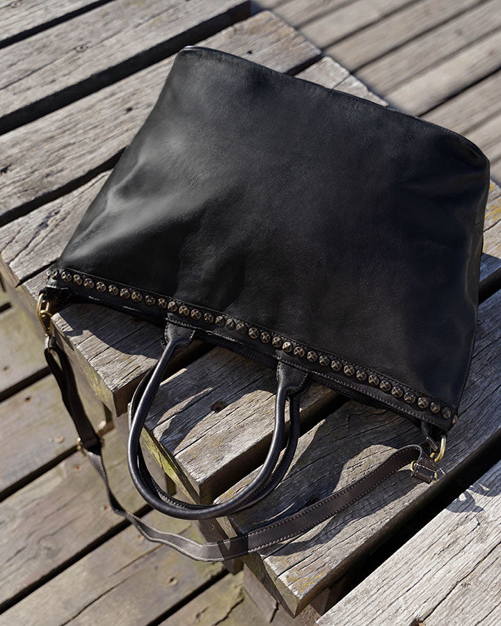 Cassalle. Stor damväska i läder axel shopper väska A4 XL Boho