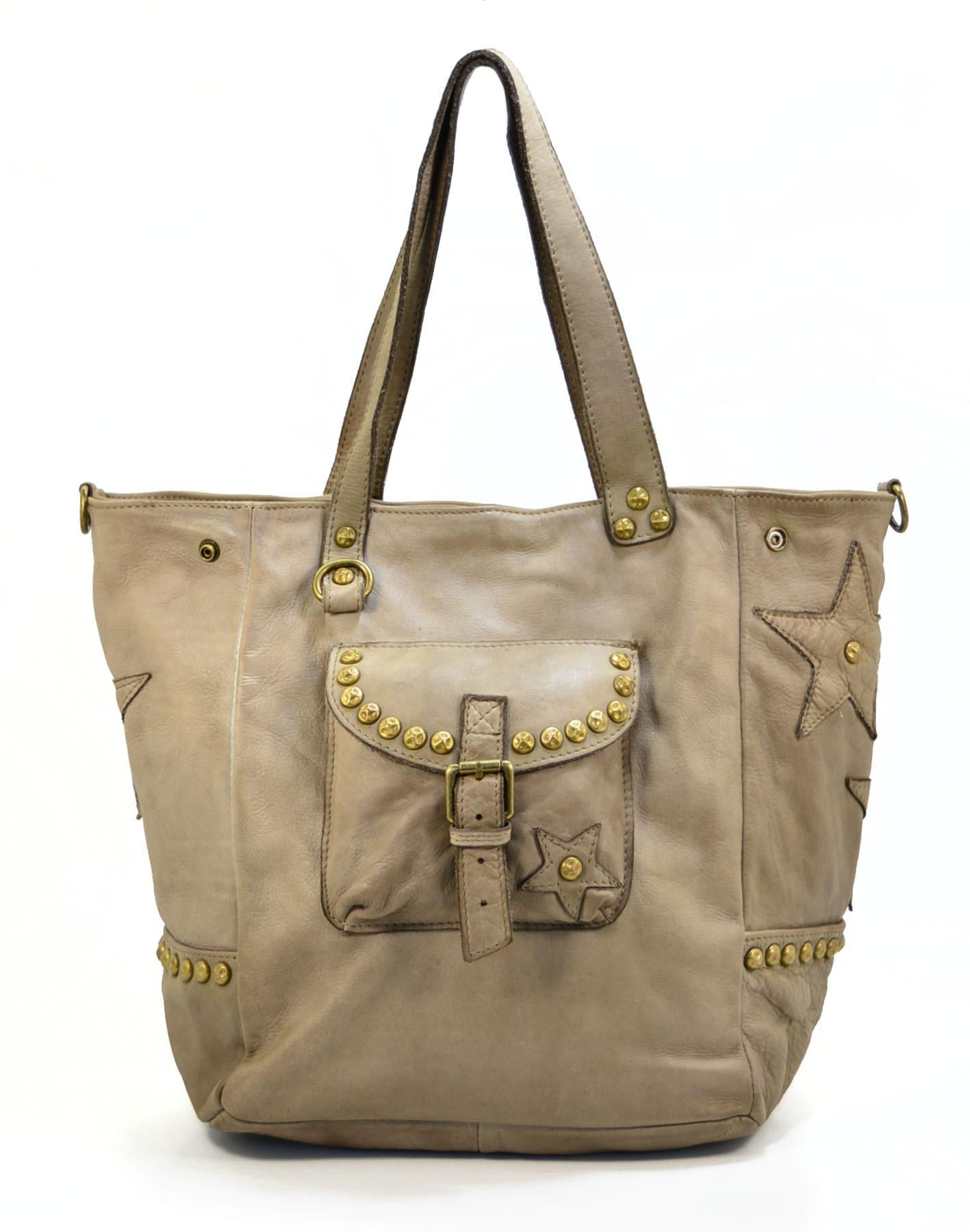 Canize ● Shopperväska med axel i läder för kvinnor. Boho beige-grå