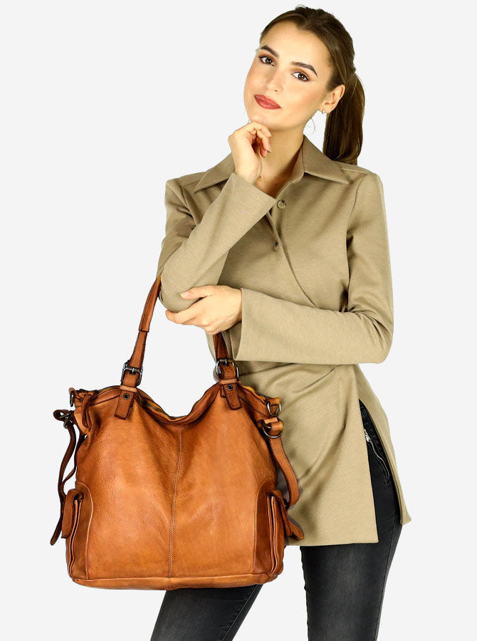 Cannole. Stor urban axelremsväska shopper läder dam A4 XL läder