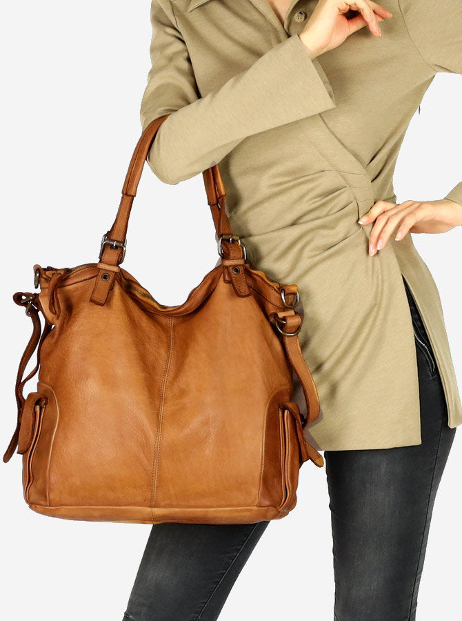 Cannole. Stor urban axelremsväska shopper läder dam A4 XL läder