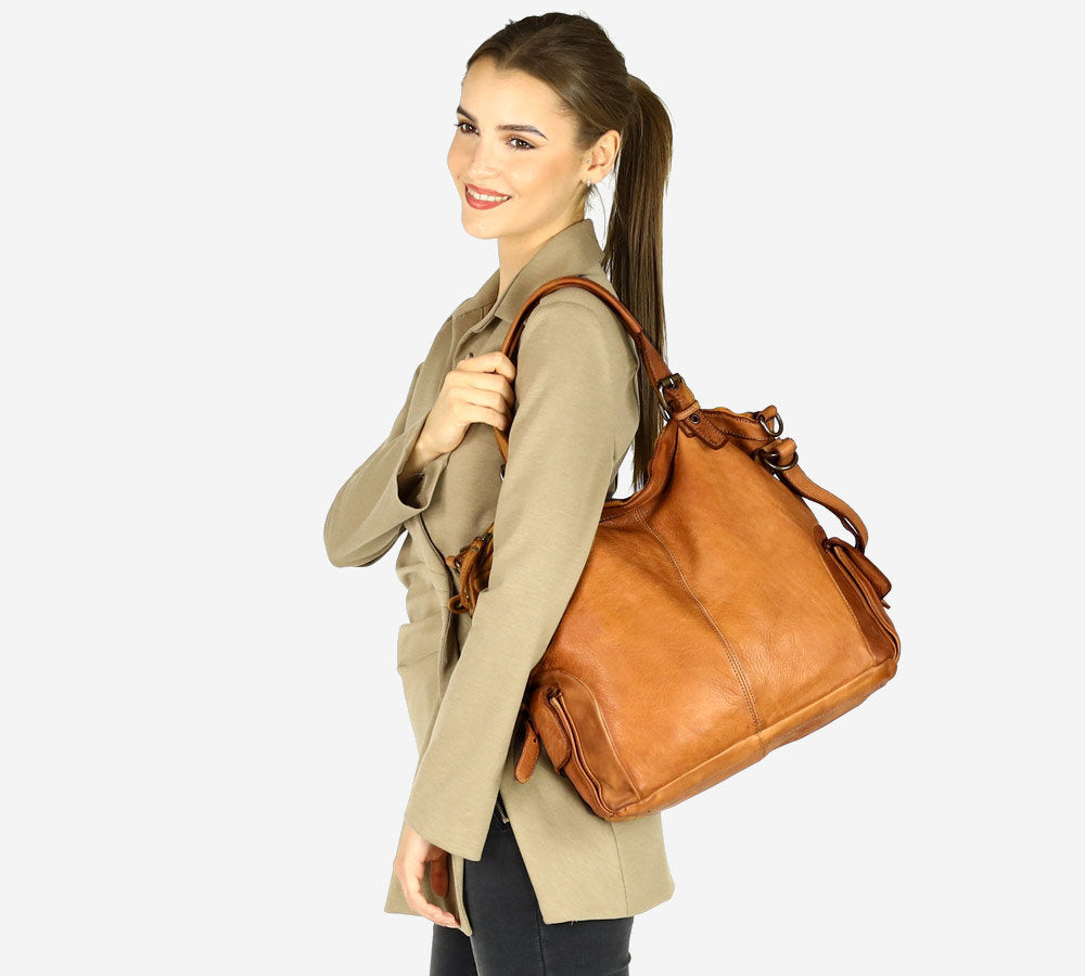 Cannole. Stor urban axelremsväska shopper läder dam A4 XL läder