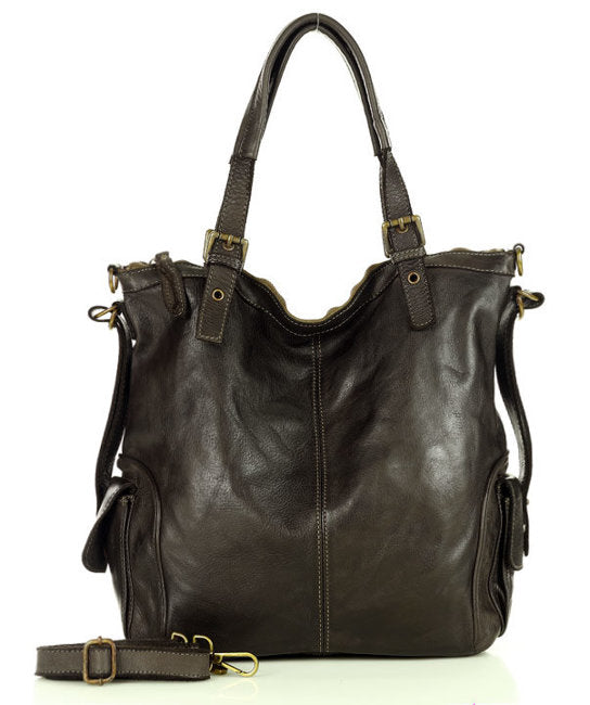 Cannole. Stor urban axelremsväska shopper läder dam A4 XL läder kaffe