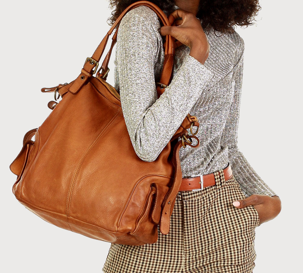 Cannole. Stor urban axelremsväska shopper läder dam A4 XL läder