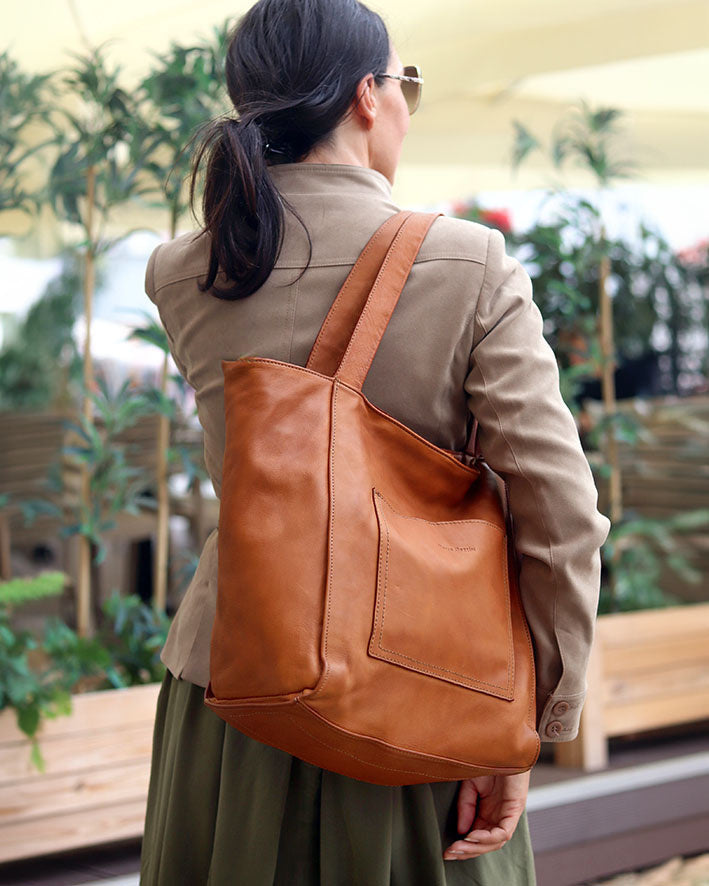 Caldera City. Shopper axelremsväska i läder för dam, brun & svart