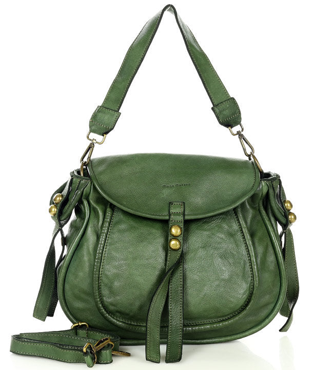 Dam axelremsväska i läder postbag mörkgrön