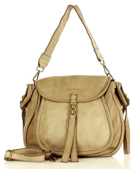 Alice ● Dam axelremsväska med postväska i läder beige-grå