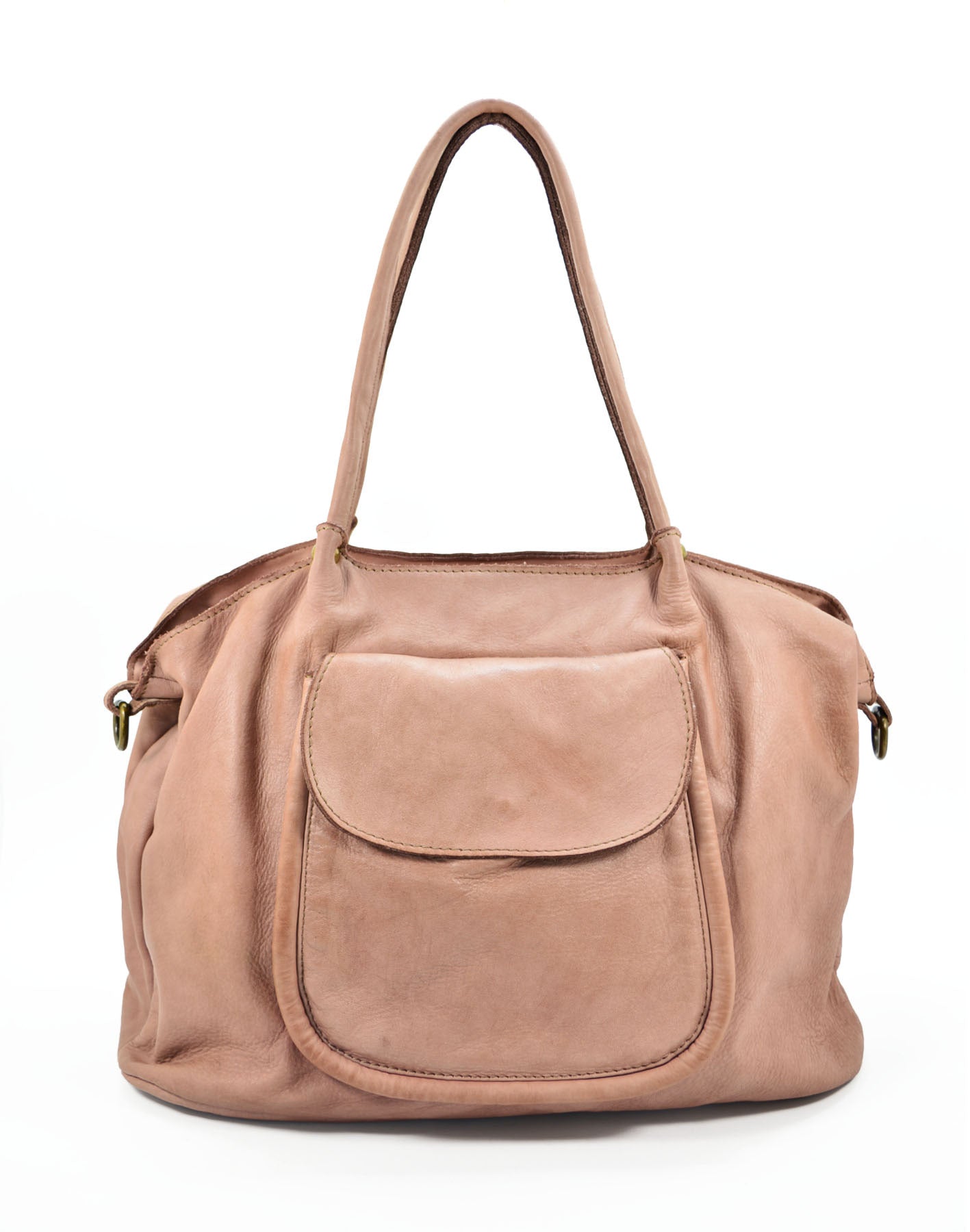 Agnes ● Stor axelremsväska i läder för kvinnor rosa pastell
