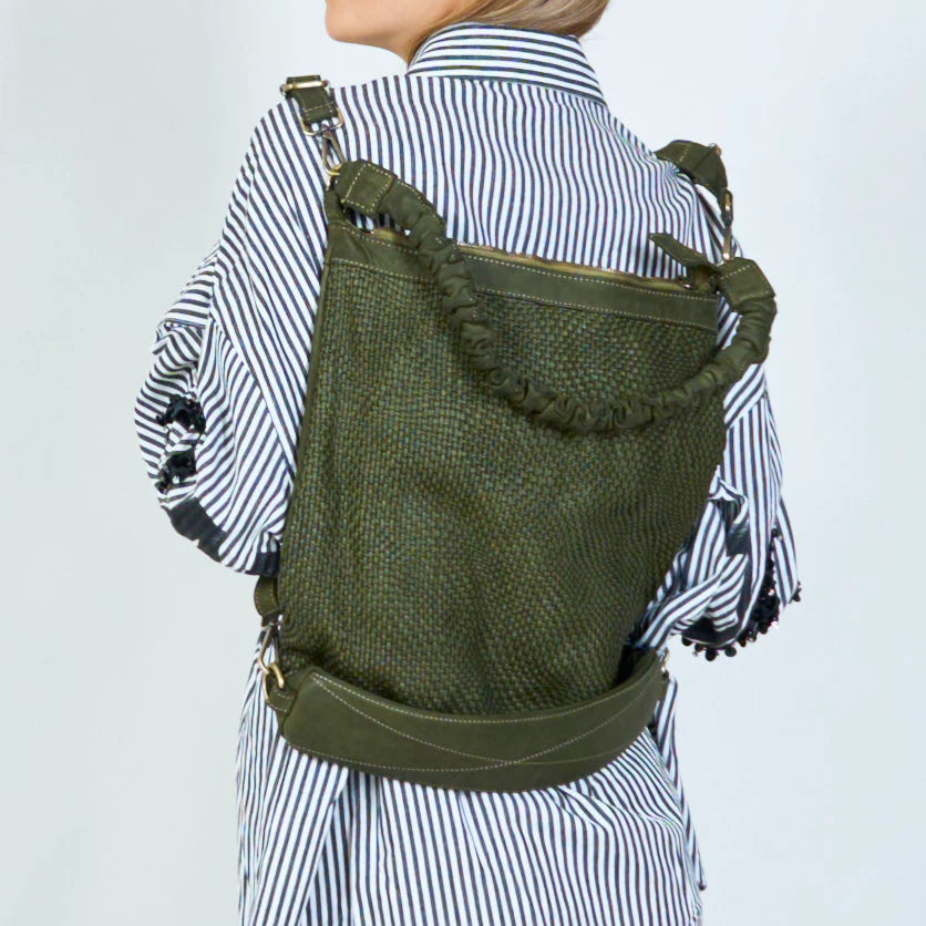 PAVONA Intrecciato ● 3in1 shopper - ryggsäck - axelremsväska för dam i italienskt läder.