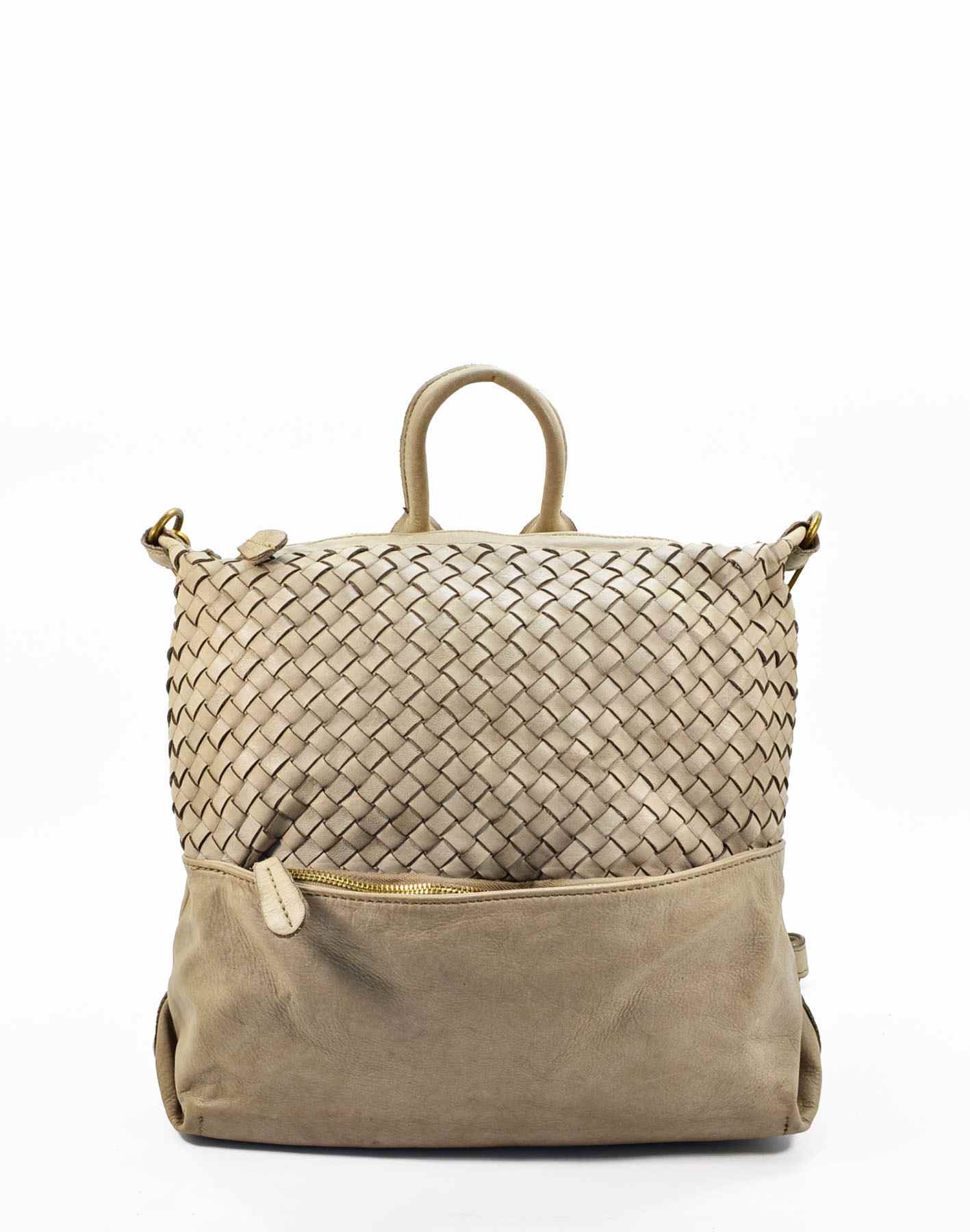 Boca ● Moderiktig urban läderryggsäck väska i ett dam A4 beige-grå