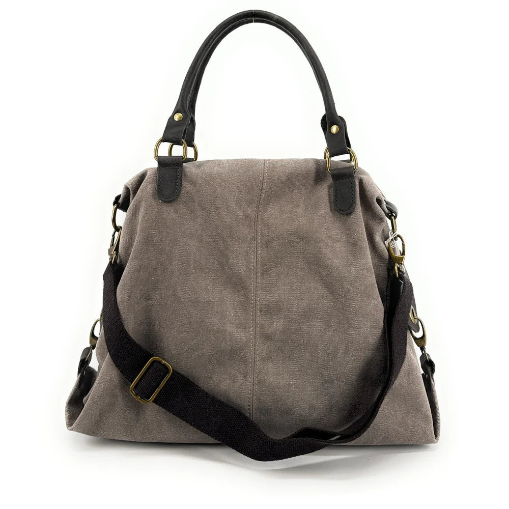 KOUKO HOBO Duża damska torba na ramię XXL z grubej bawełny i skóry