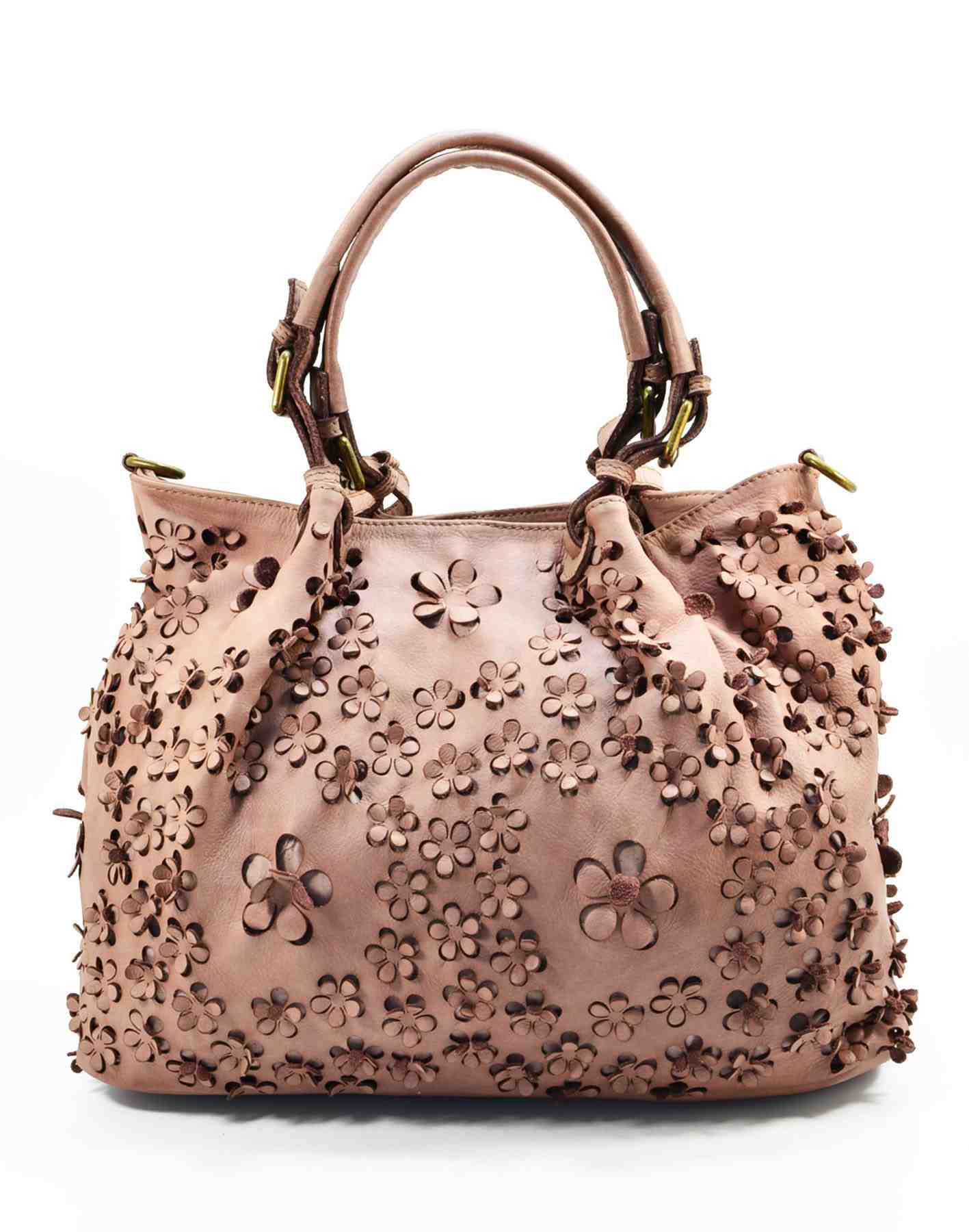 Difiori ● Skórzana torebka do ręki damska, kuferek A4 różowy pastel