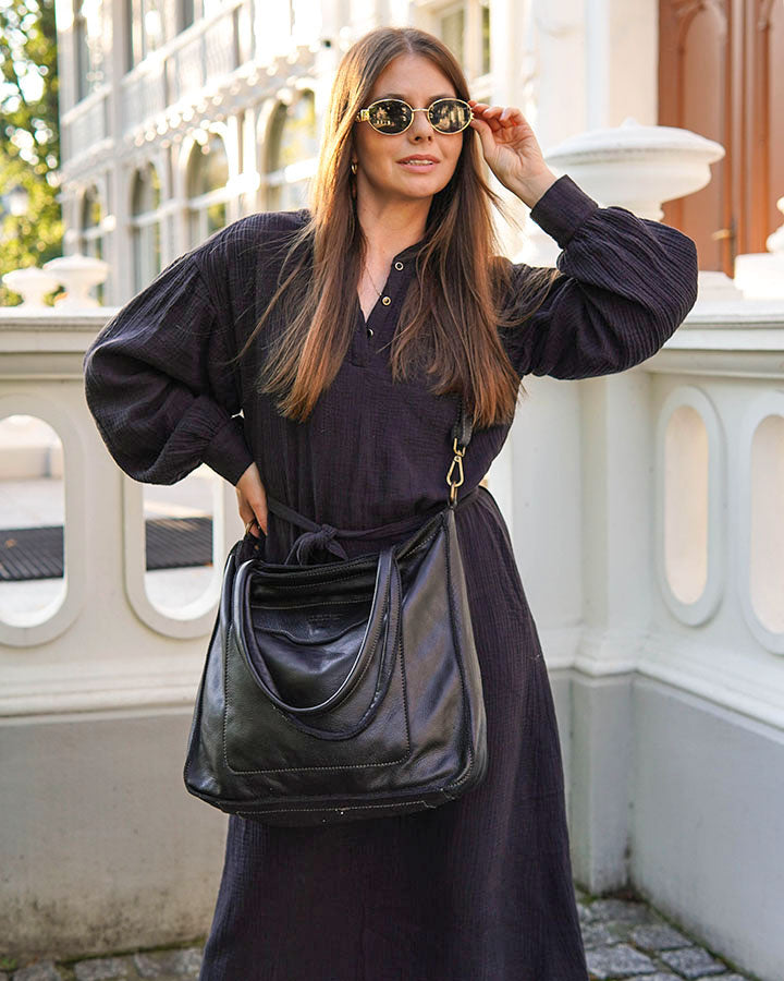 TOTE ROMA. Damska Torba na ramię - shopper bag z kieszeniami z włoska skóra naturalna