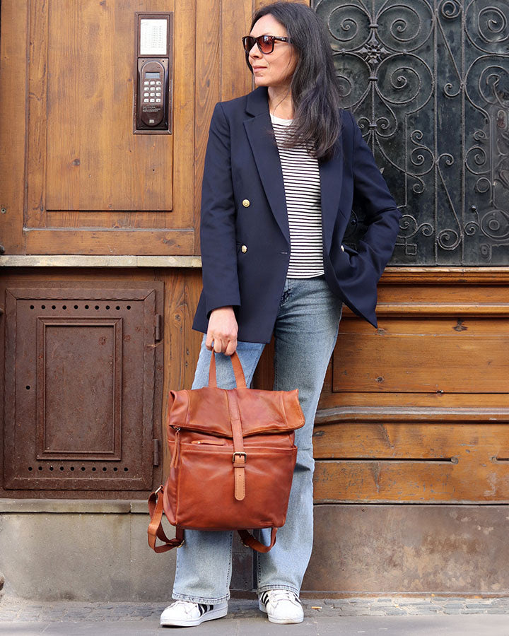 Marconi. Klasyczny skórzany plecak unisex z kieszenią na laptopa.