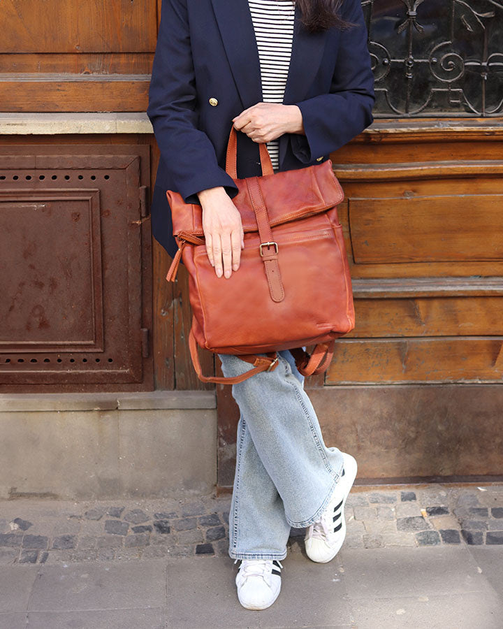 Marconi. Klasyczny skórzany plecak unisex z kieszenią na laptopa.