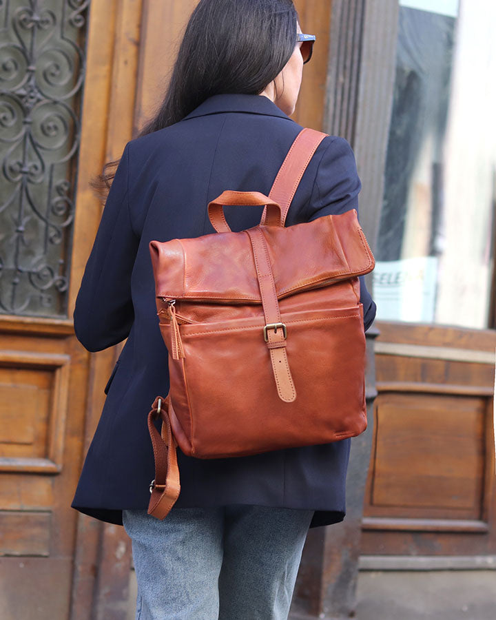 Marconi. Klasyczny skórzany plecak unisex z kieszenią na laptopa.