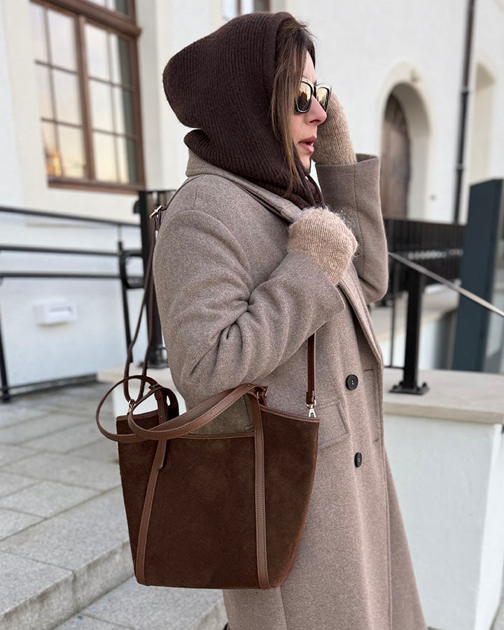 BASTOGNE Sue. Elegancki shopper bag torba na ramię z włoskiego zamszu