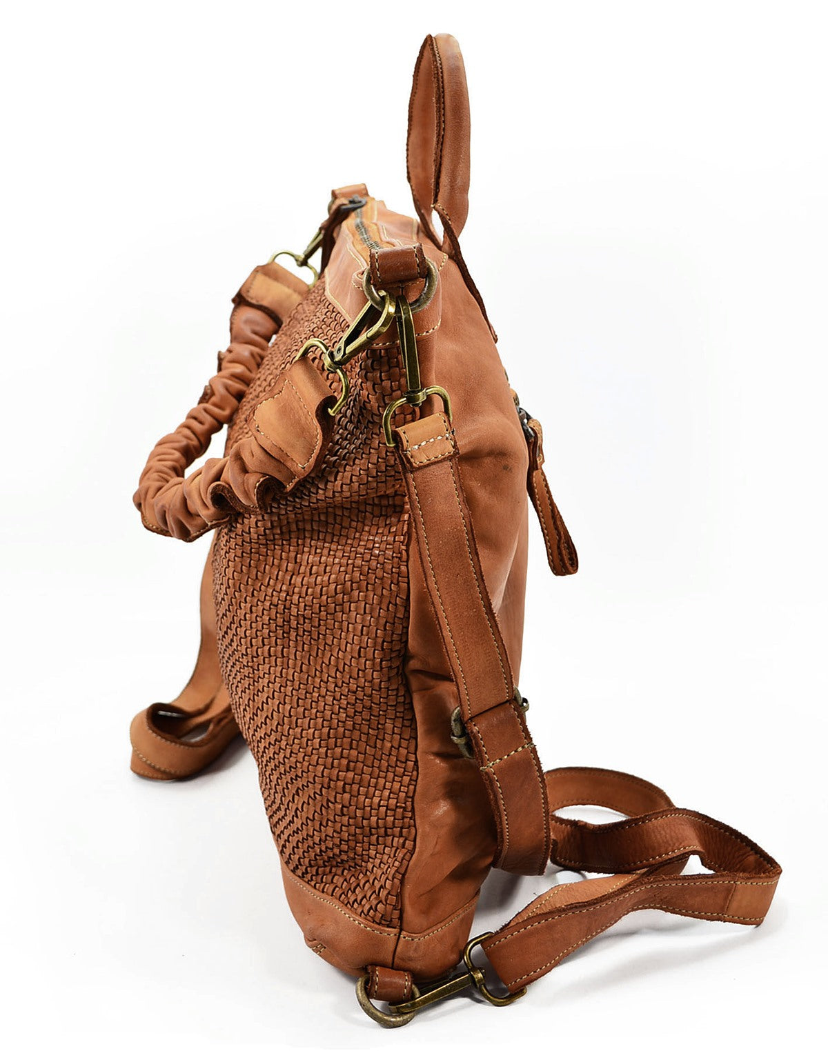 PAVONA Intrecciato ● 3w1 Shopper - plecak - torba damska na ramię z włoskiej skóry