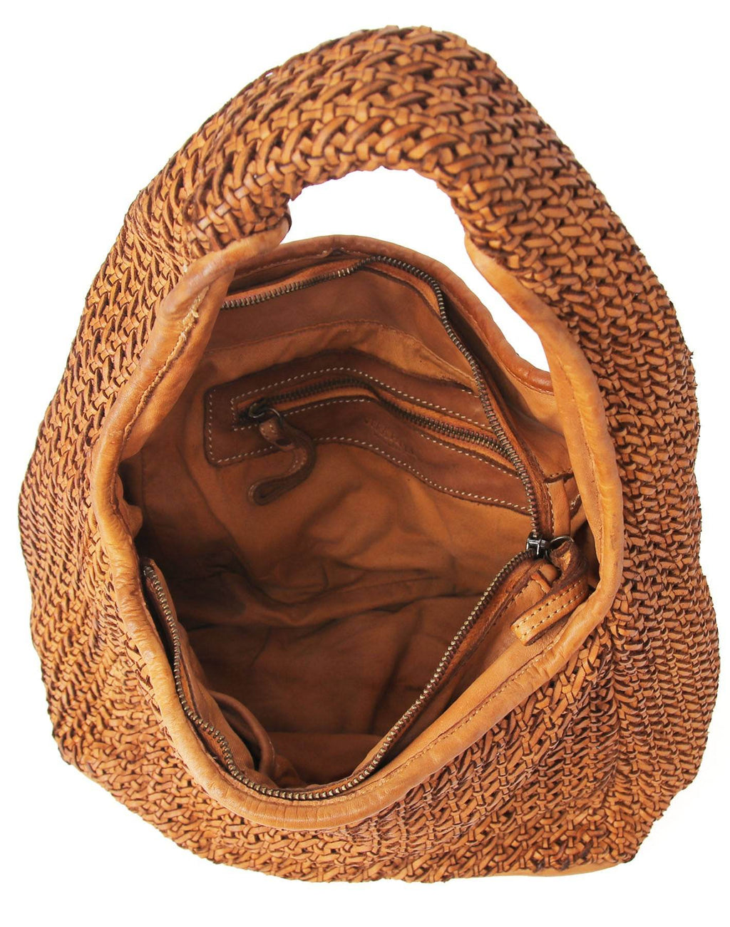 Acuera intrecciato 2 ● Pleciona, skórzana damska torba na ramię - worek Hobo
