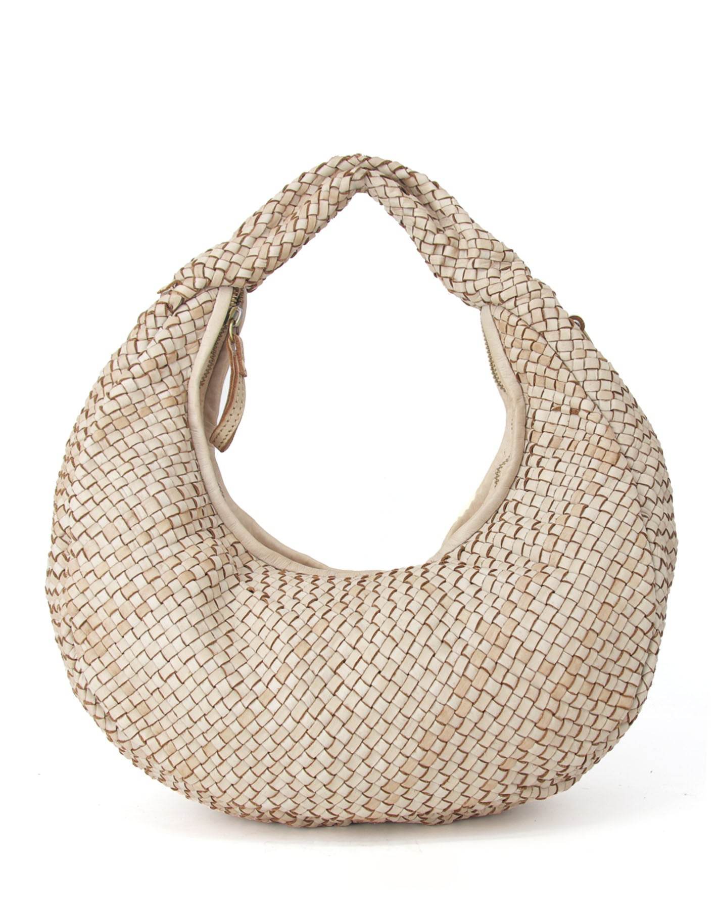 (outlet) Acera intrecciato ● Flätat läder dam axelväska Hobo väska beige