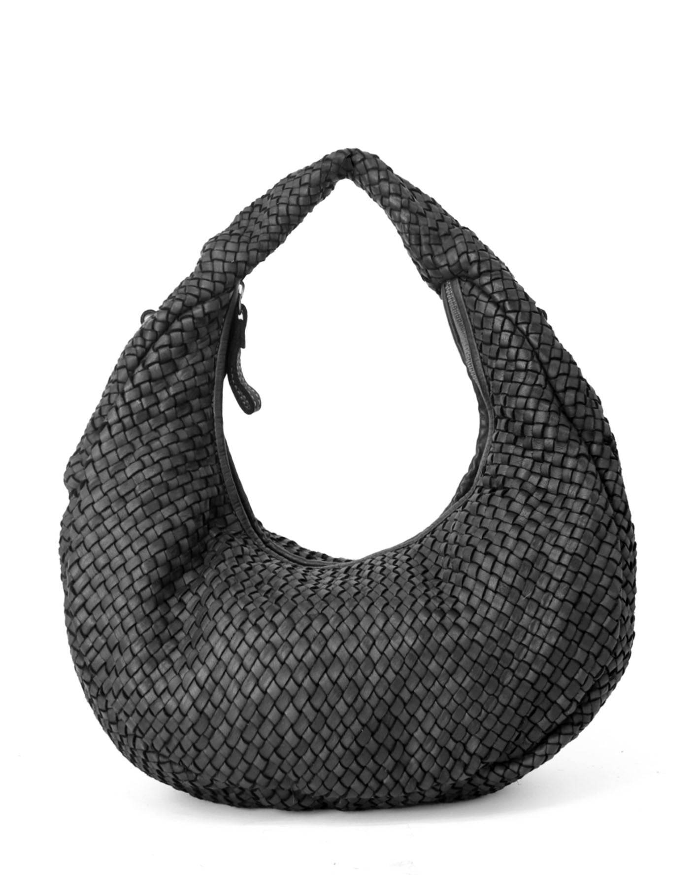 (outlet) Acera intrecciato ● Flätat läder dam axelremsväska Hobo svart