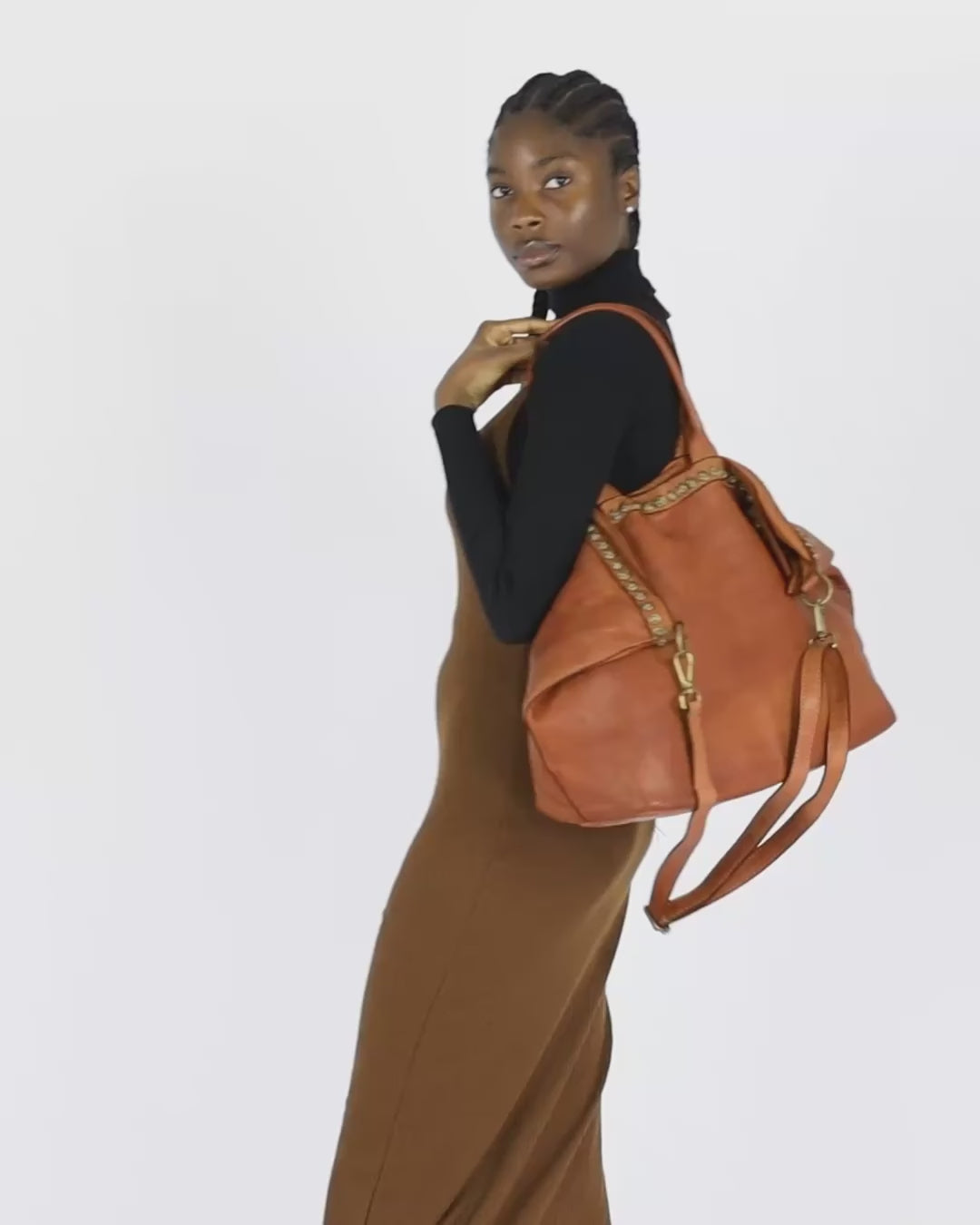 (outlet) Cassalle. Stor läderväska med axelrem, A4 XL, Boho