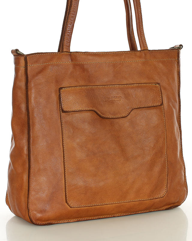 TOTE ROMA. Damska Torba na ramię - shopper bag z kieszeniami z włoska skóra naturalna