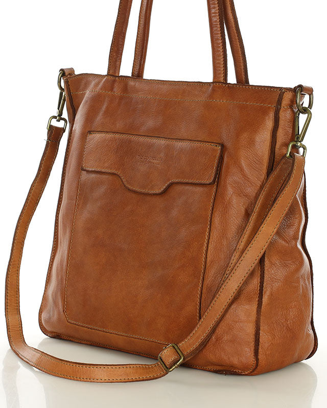 TOTE ROMA. Damska Torba na ramię - shopper bag z kieszeniami z włoska skóra naturalna