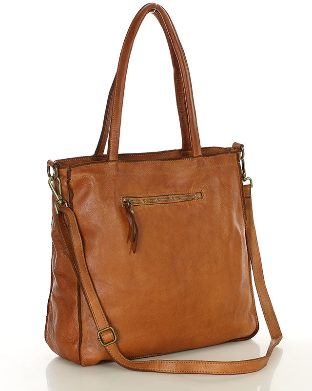 TOTE ROMA. Damska Torba na ramię - shopper bag z kieszeniami z włoska skóra naturalna