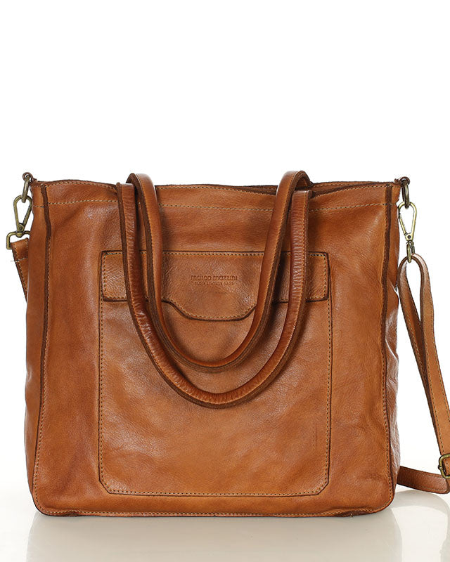 TOTE ROMA. Damska Torba na ramię - shopper bag z kieszeniami z włoska skóra naturalna