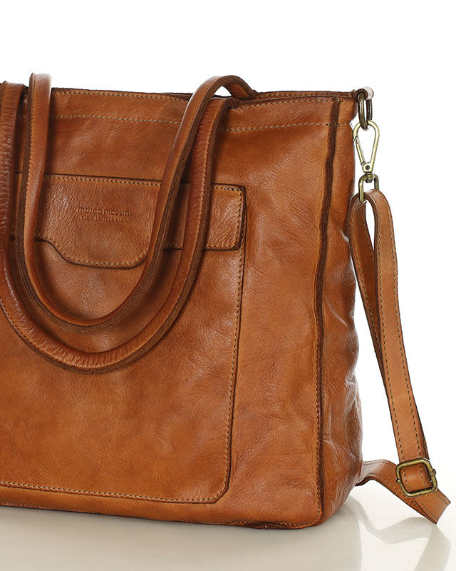 TOTE ROMA. Damska Torba na ramię - shopper bag z kieszeniami z włoska skóra naturalna