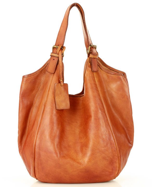 Vessa ● Stor läder axelremsväska hobo stil shopper väska cognac